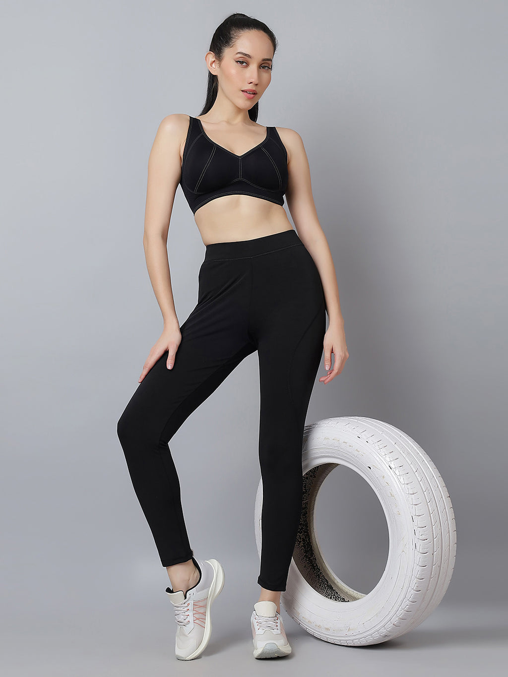 Active 002 High-Rise Yoga Leggings for Women, Flattering Fit Workout Tights with 4-Way Stretch Poly-Spandex & Mobility Gusset