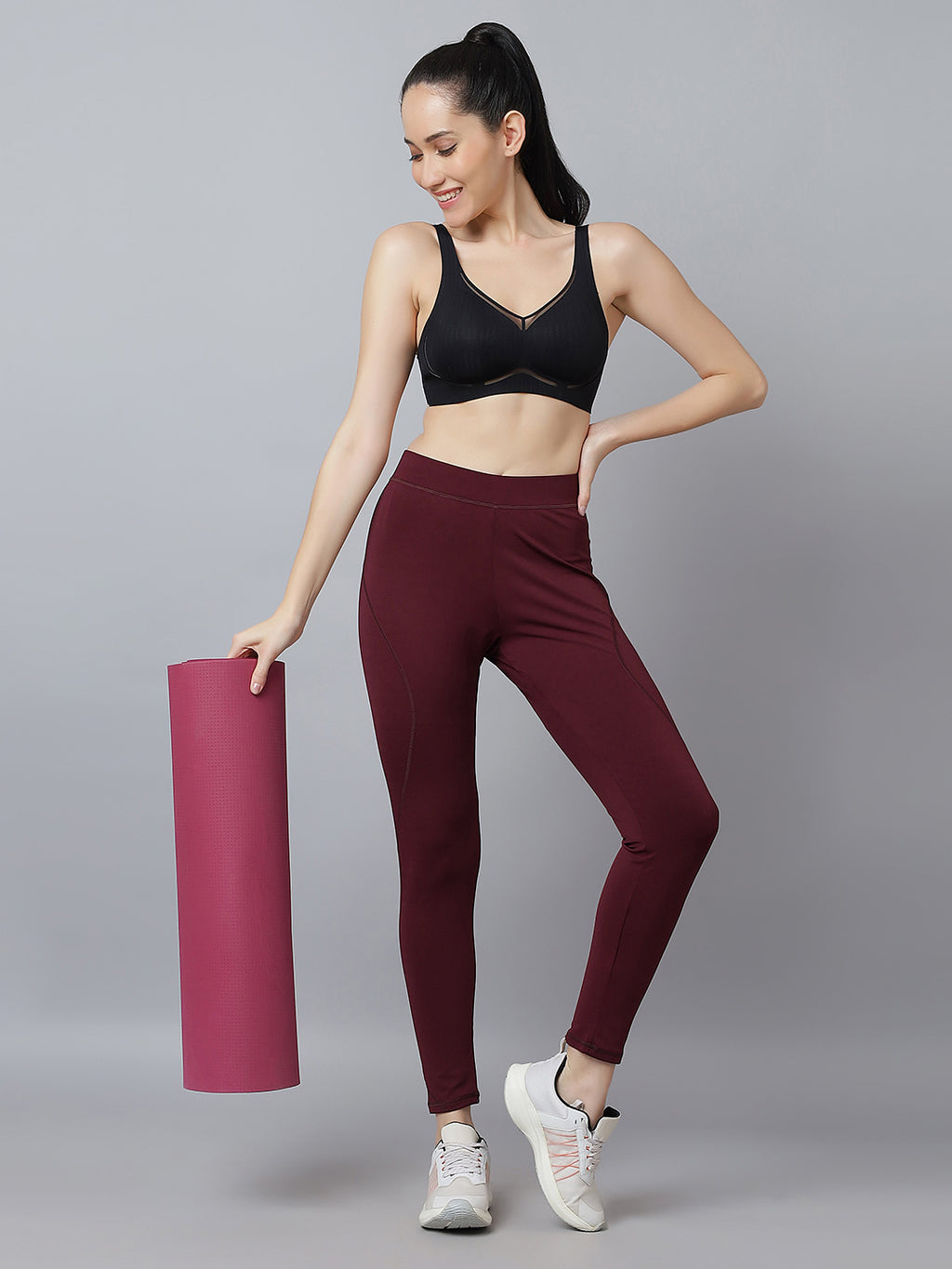 Active 002 High-Rise Yoga Leggings for Women, Flattering Fit Workout Tights with 4-Way Stretch Poly-Spandex & Mobility Gusset