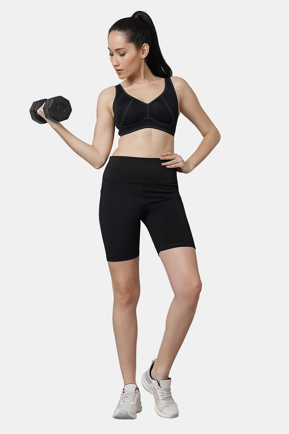 Active 003 Women’s High-Waist Gym Shorts with Pockets | Stretch Fit Above-Knee Workout Shorts