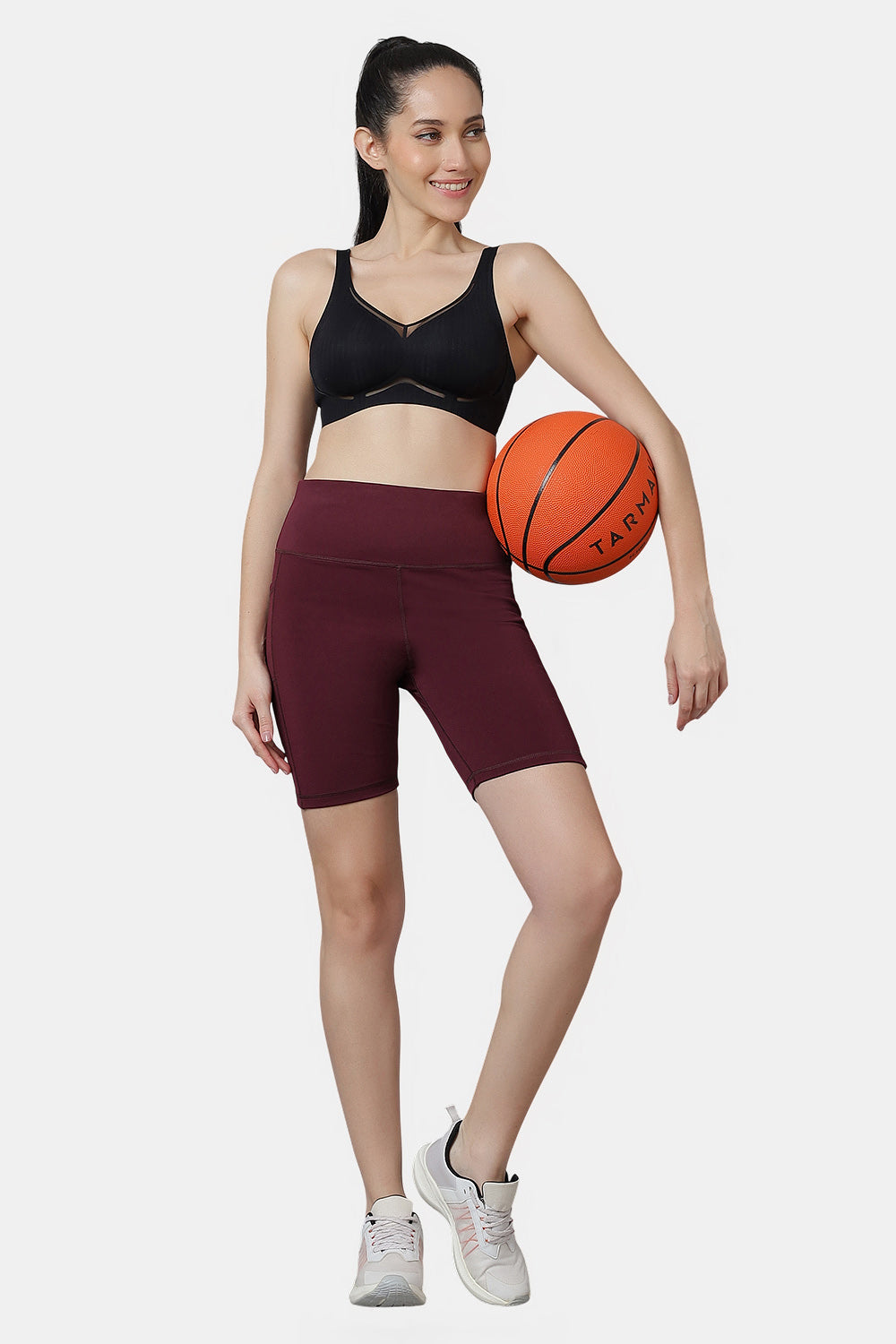 Active 003 Women’s High-Waist Gym Shorts with Pockets | Stretch Fit Above-Knee Workout Shorts