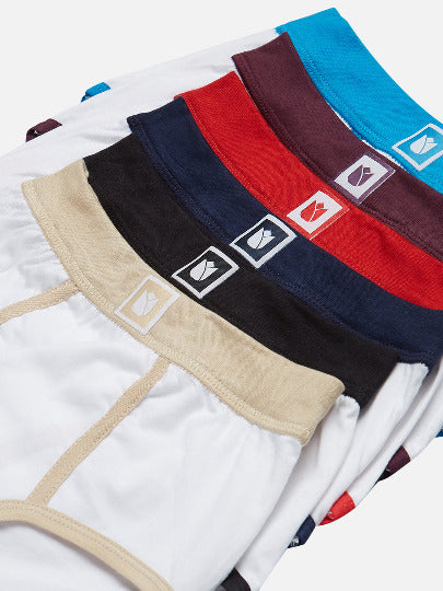 Redrose Boys Innerwear Classic Cotton Briefs – Pack of 6 | White Base with Contrast Waistbands | JR-502