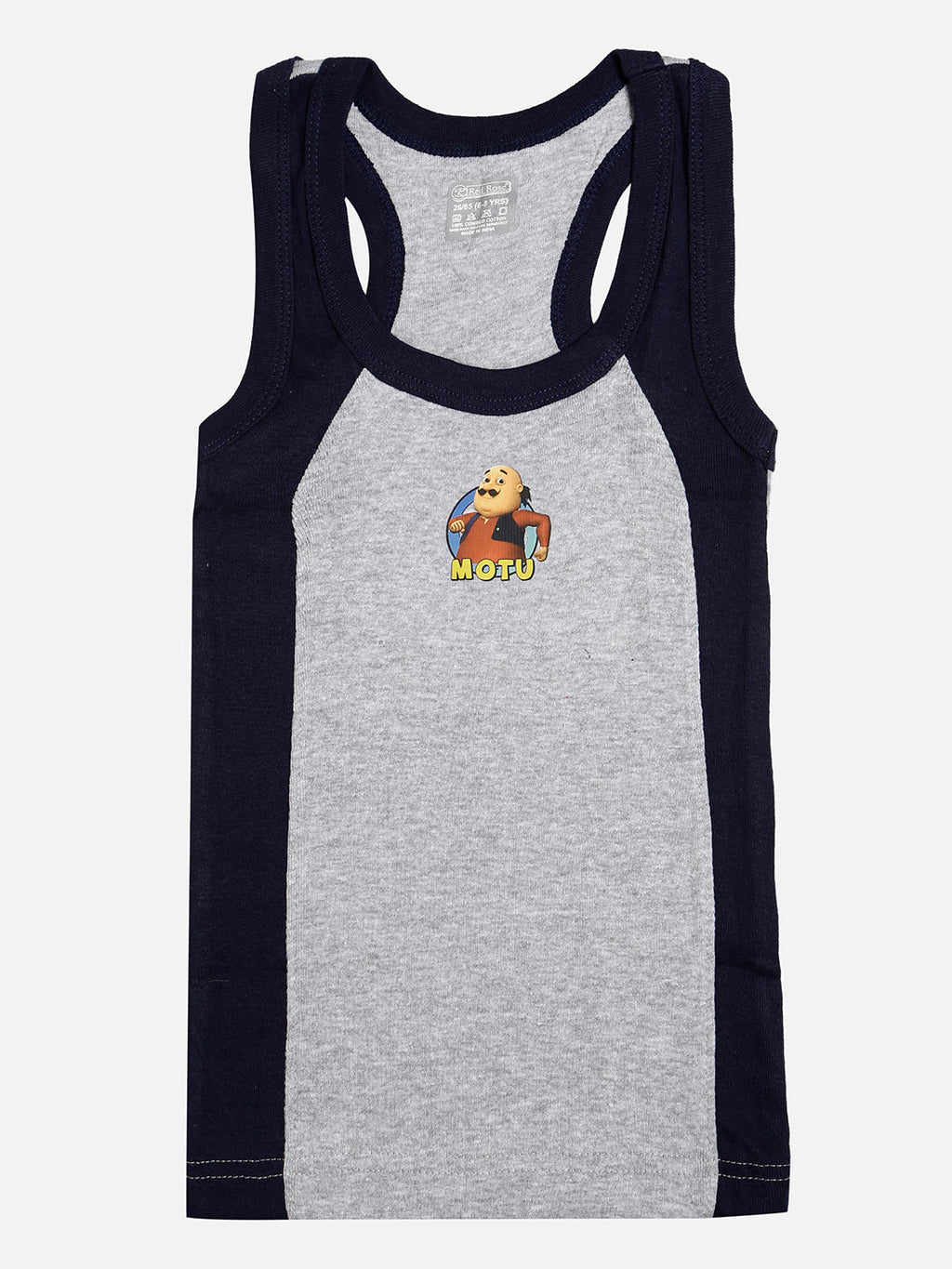 🧒 Redrose Boys Cotton Vests – Pack of 5 | Motu Patlu Printed | Stylish Colorblock Sleeveless Innerwear | RAZER_RIB_MP
