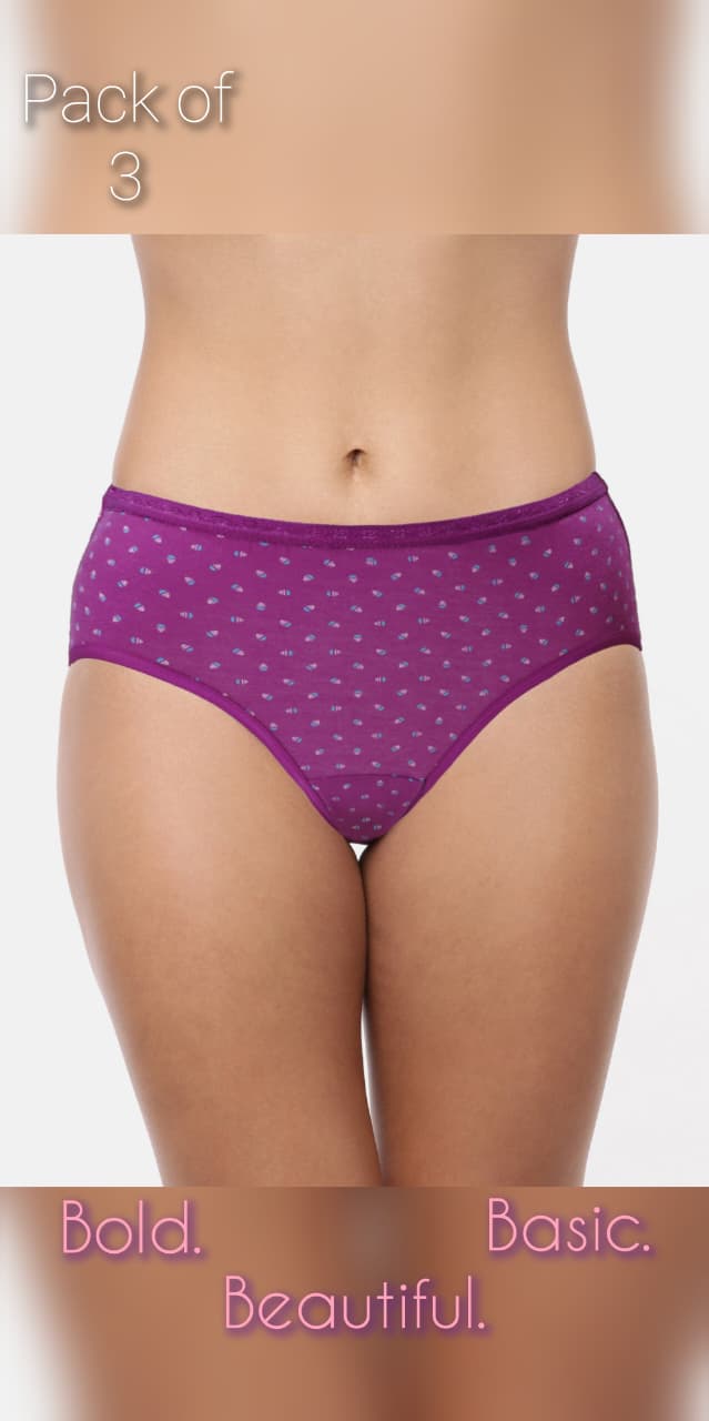 ANJU Red Rose Printed Cotton Comfort Medium Rise, Full Coverage Hipster Panties - Multicolor Pack of 3