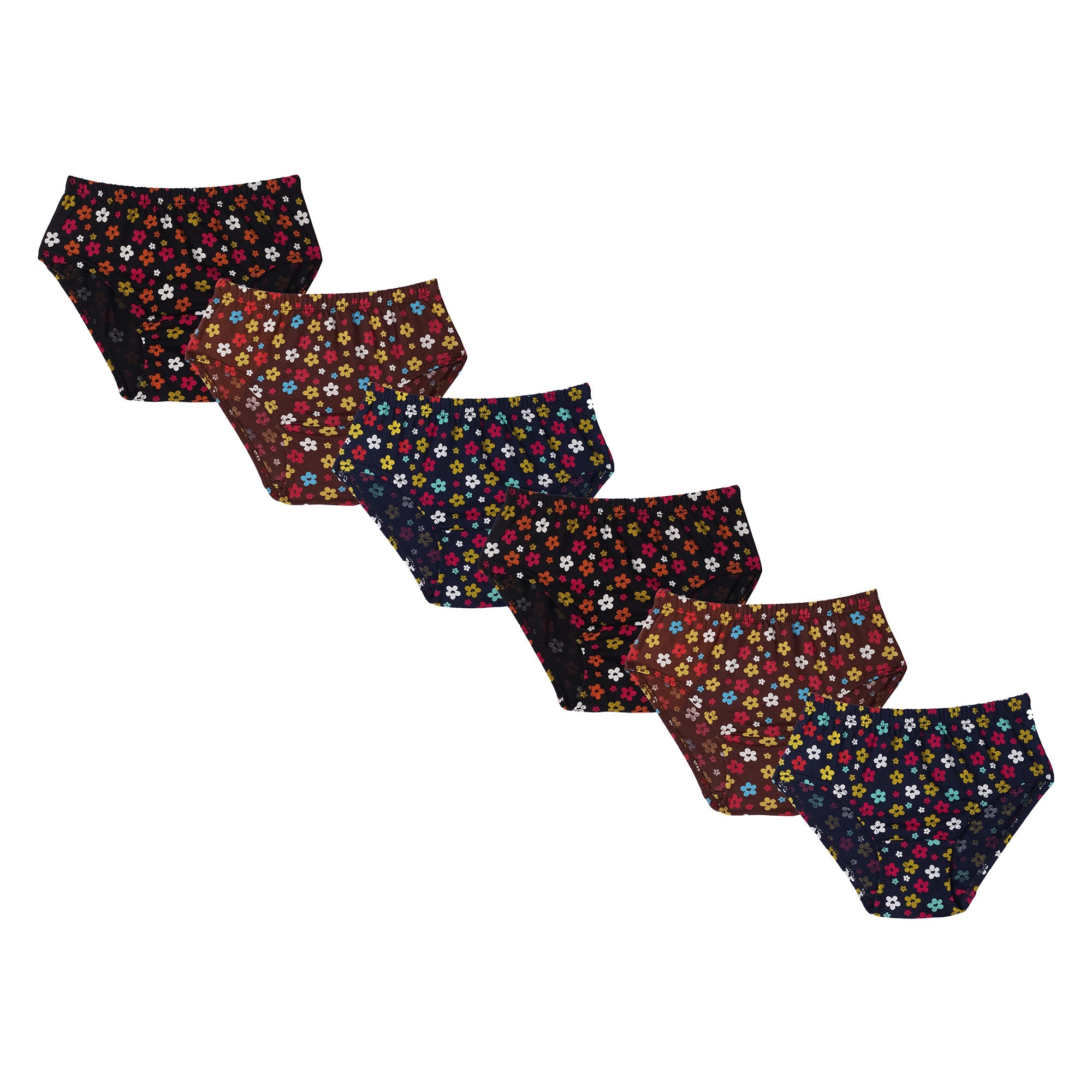 Redrose Girls' Floral Printed Briefs Pack of 6 – Soft Cotton Panties for Kids | BABY-69