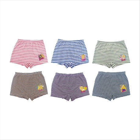 Red Rose Girls' Barbie Striped Boxer Shorts – Pack of 6 | Soft & Comfy Innerwear | BABY-152