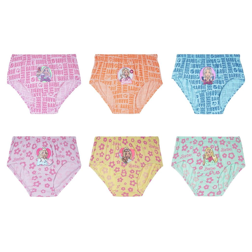 Girls' Barbie Printed Briefs – Pack of 6 | Soft Cotton Innerwear by Redrose | BABY-123
