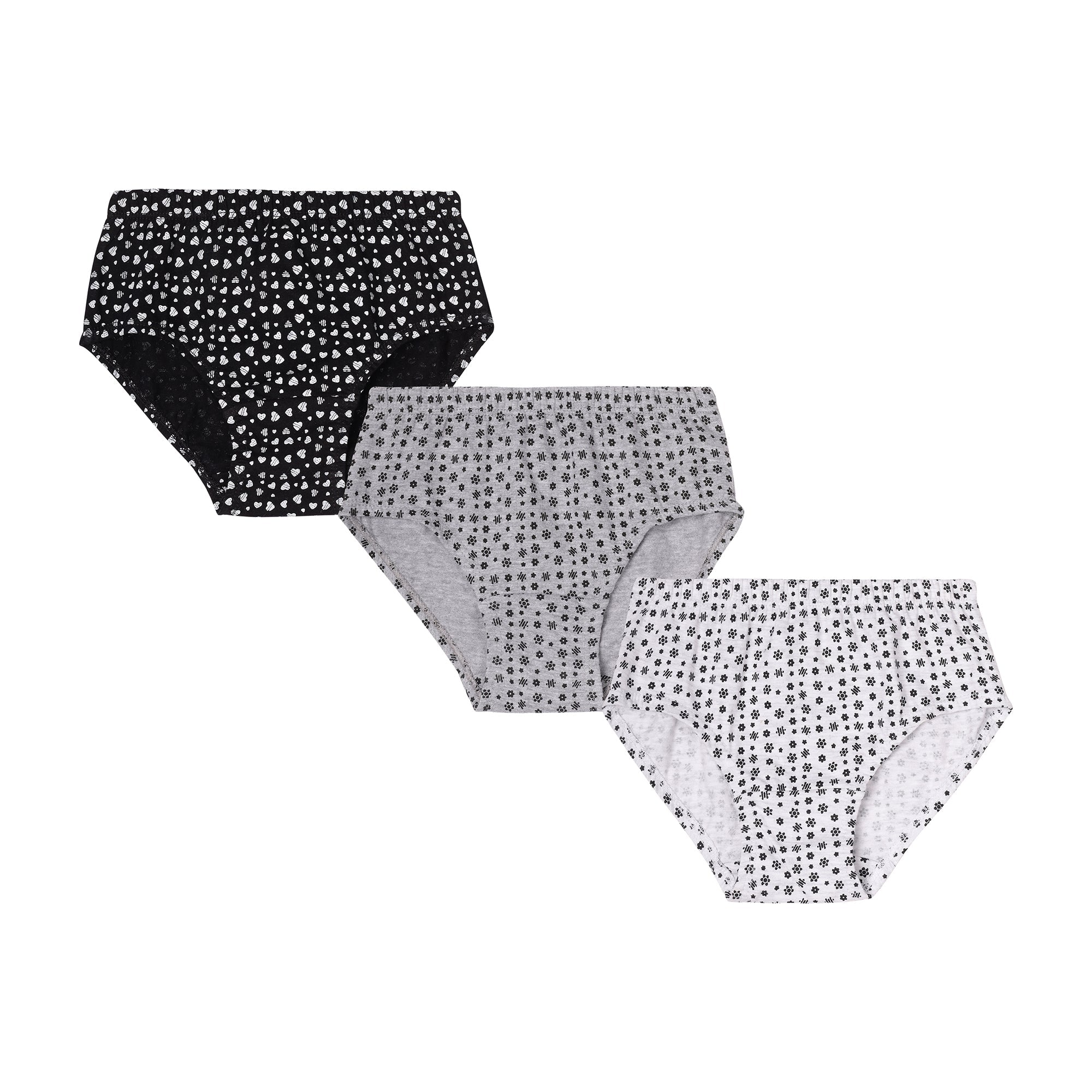 Redrose Girls’ Black & White Printed Cotton Panties – Pack of 6 | Soft & Breathable Everyday Briefs | BABY-64