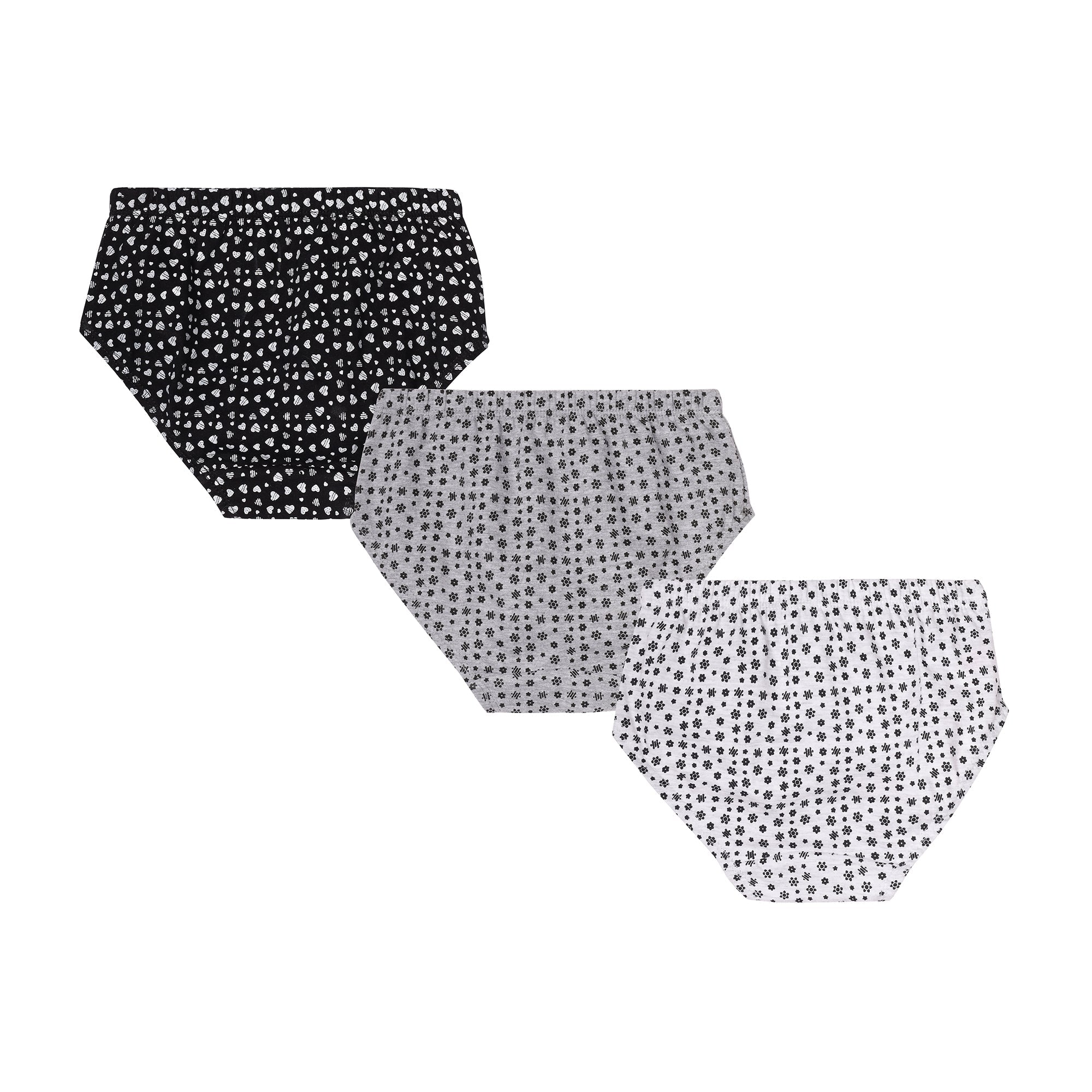 Redrose Girls’ Black & White Printed Cotton Panties – Pack of 6 | Soft & Breathable Everyday Briefs | BABY-64