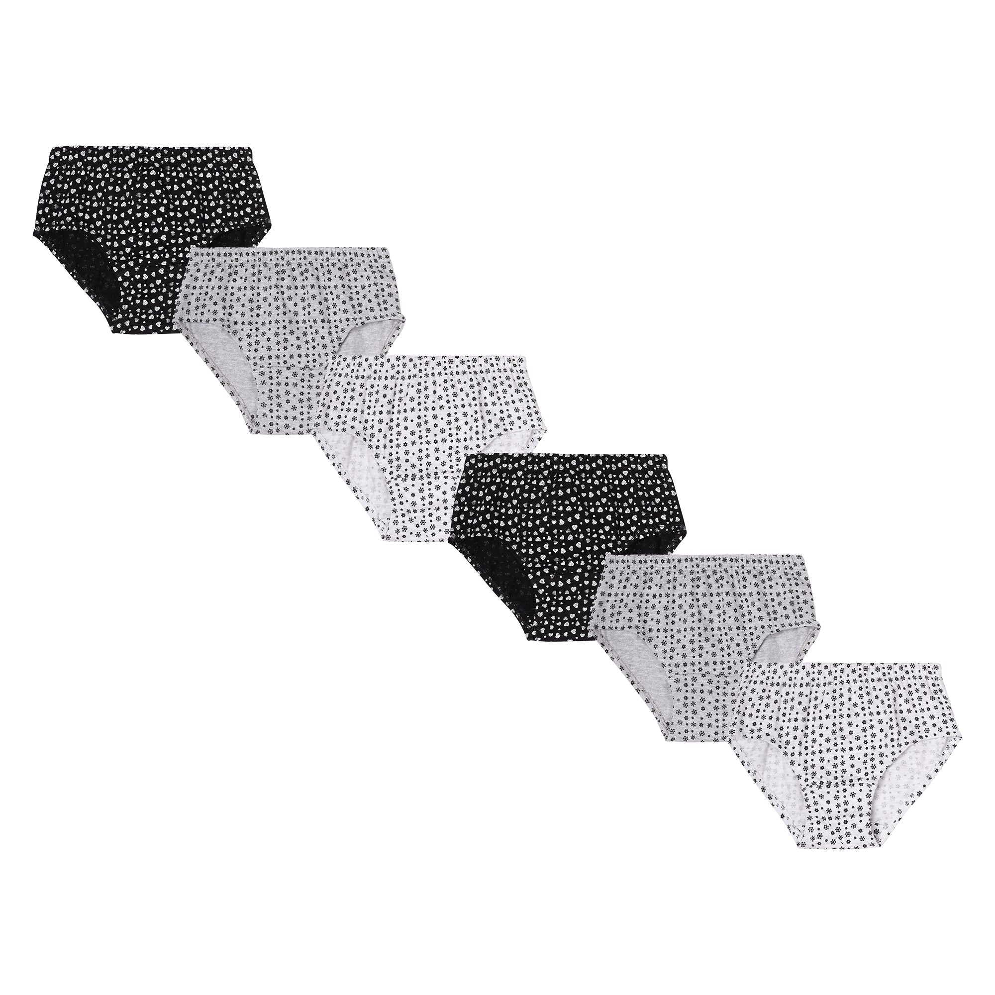Redrose Girls’ Black & White Printed Cotton Panties – Pack of 6 | Soft & Breathable Everyday Briefs | BABY-64