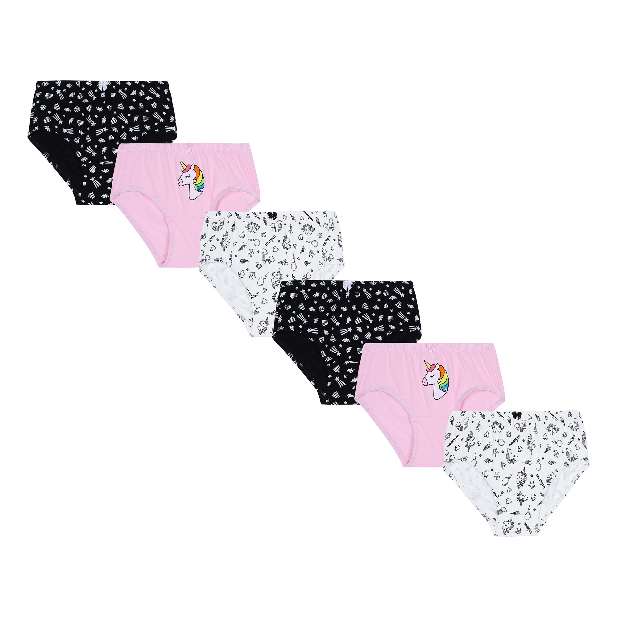 Redrose Girls' Briefs Pack of 6 – Cotton Printed Underwear with Unicorn & Fun Designs | BABY-72