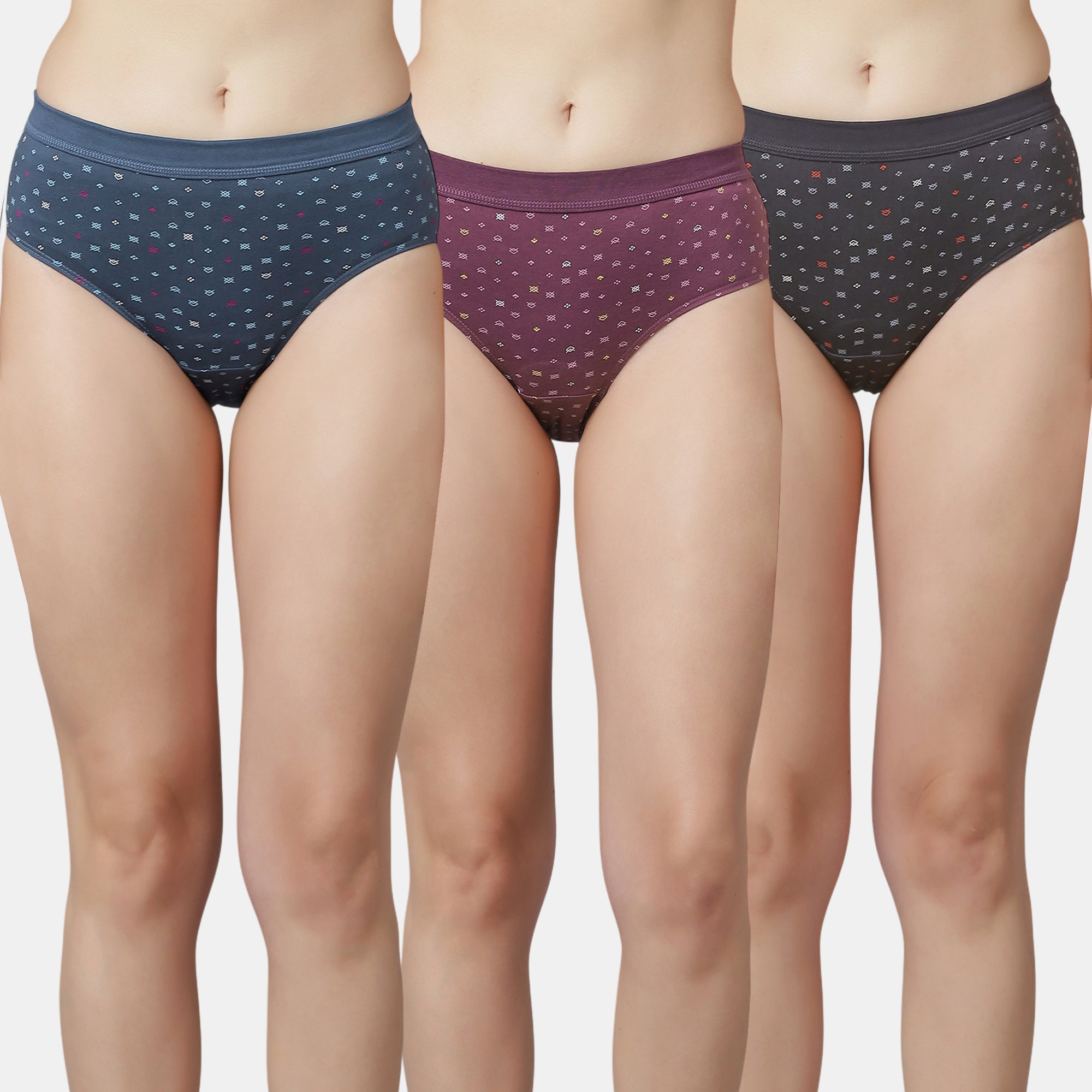 Women’s Ribbed Waist Cotton Panties – Soft & Breathable Printed Briefs for Everyday Comfort (Pack of 3)