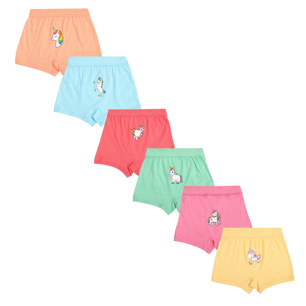Girls' Unicorn Print Boxer Shorts – Pack of 6 | Cotton Comfort Innerwear by Redrose | BABY-125