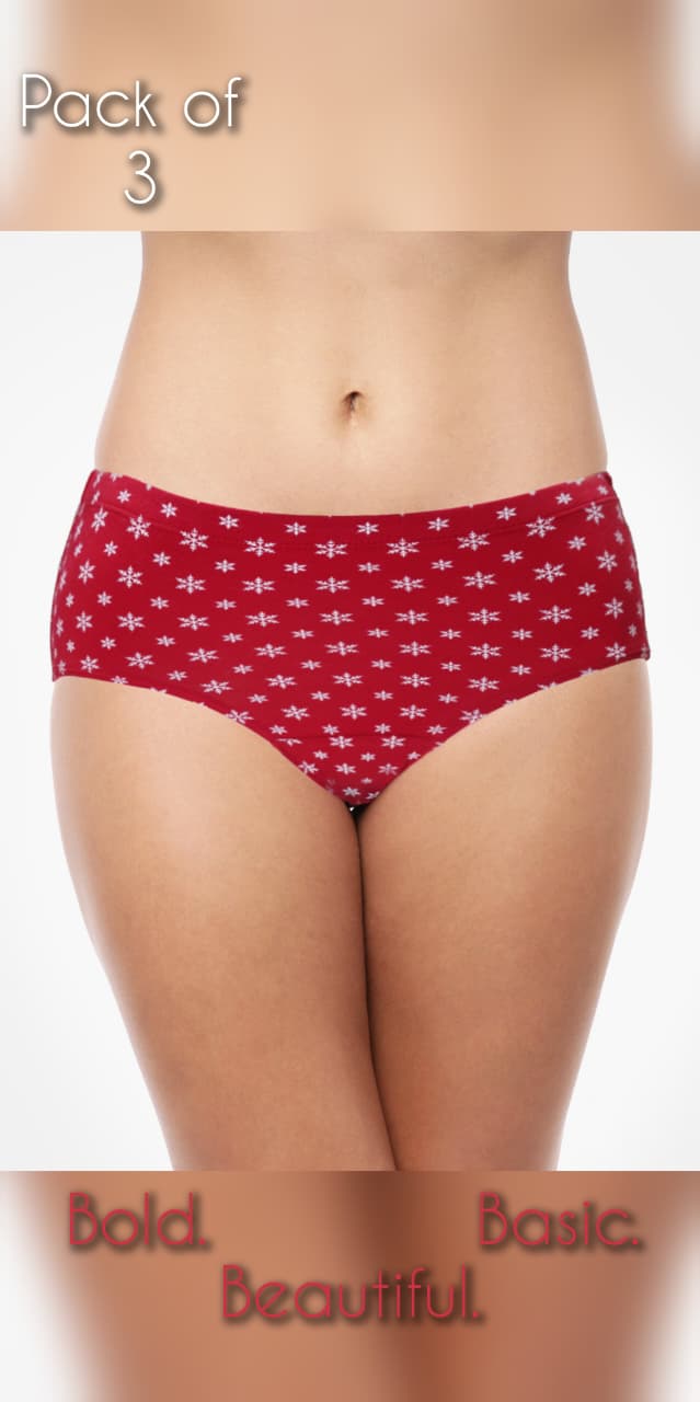 Red Rose I TOUCH 230 Women's Cotton Hipster Panties – Medium Rise, Full Coverage, Soft & Breathable – Multicolor (Pack of 3)