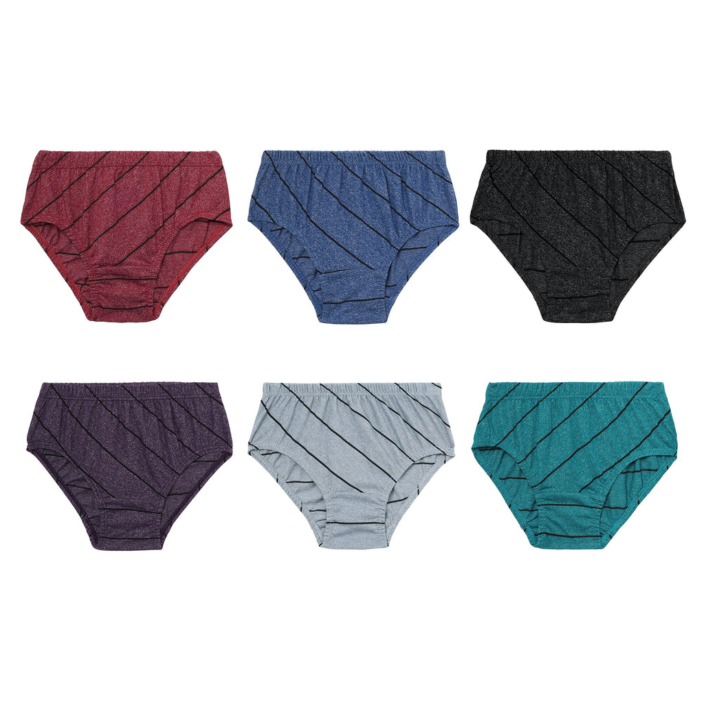 Redrose Boys' Cotton Briefs – Pack of 6 | Diagonal Striped Design Innerwear | JR-37