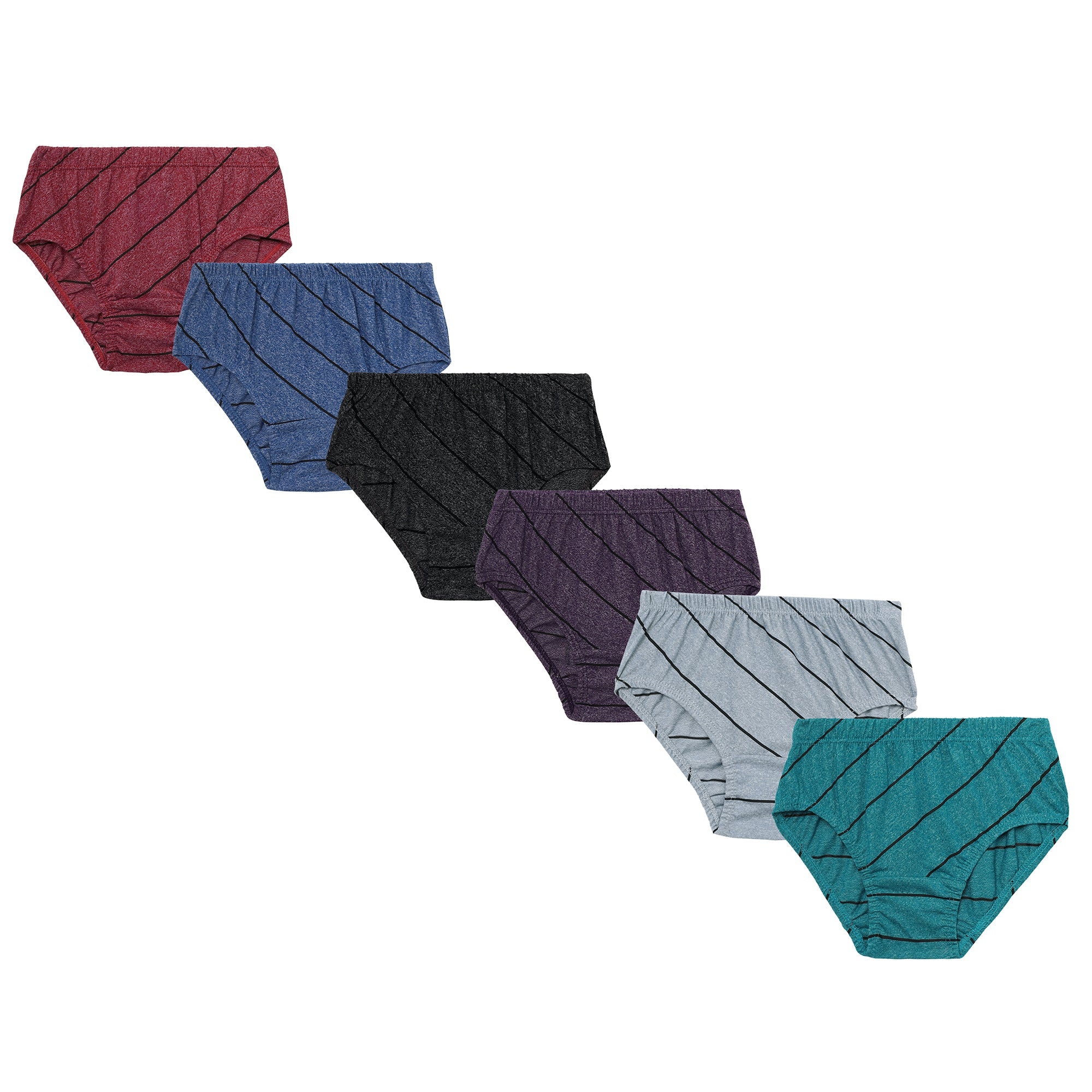 Redrose Boys' Cotton Briefs – Pack of 6 | Diagonal Striped Design Innerwear | JR-37