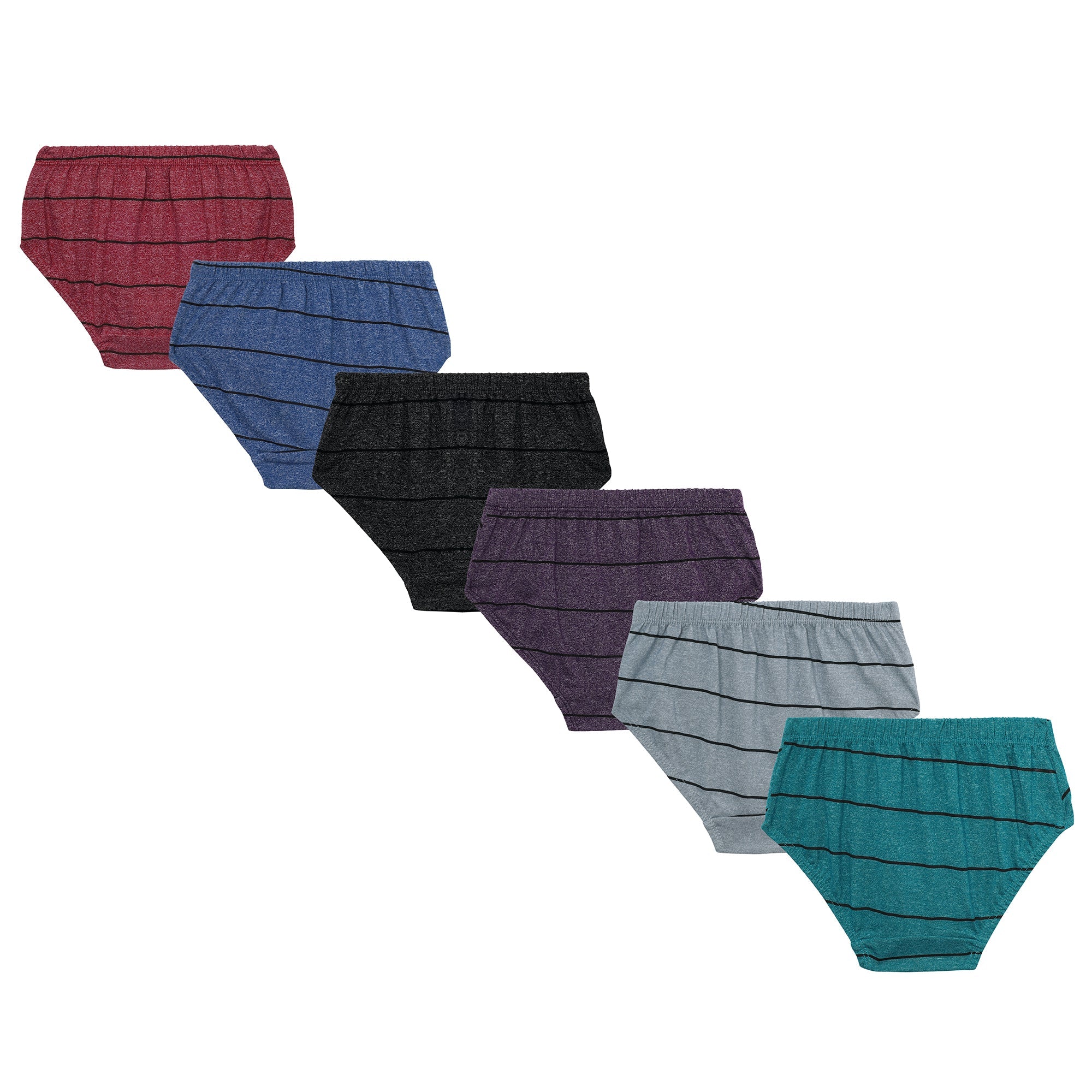 Redrose Boys' Cotton Briefs – Pack of 6 | Diagonal Striped Design Innerwear | JR-37