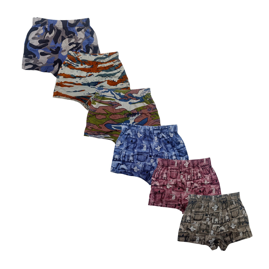Redrose Boys’ Printed Cotton Briefs – Pack of 6 | Stylish Camo & Denim-Inspired Prints | JR-85