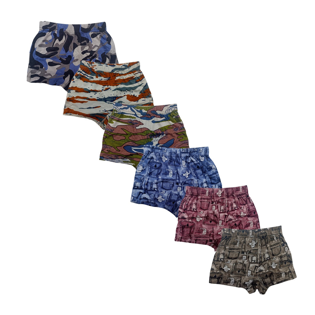 Redrose Boys’ Printed Cotton Briefs – Pack of 6 | Stylish Camo & Denim-Inspired Prints | JR-85