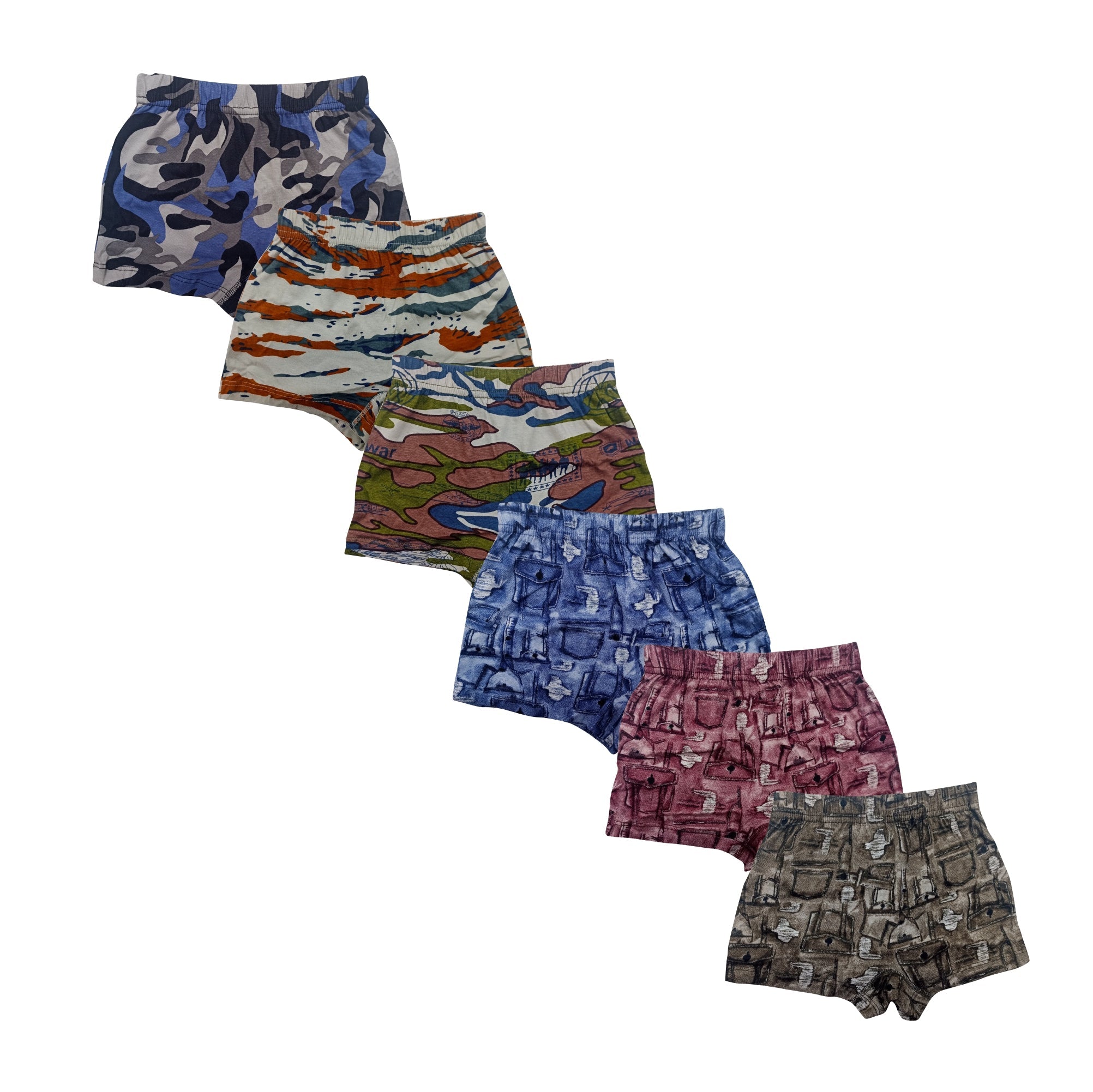 Redrose Boys’ Printed Cotton Briefs – Pack of 6 | Stylish Camo & Denim-Inspired Prints | JR-85