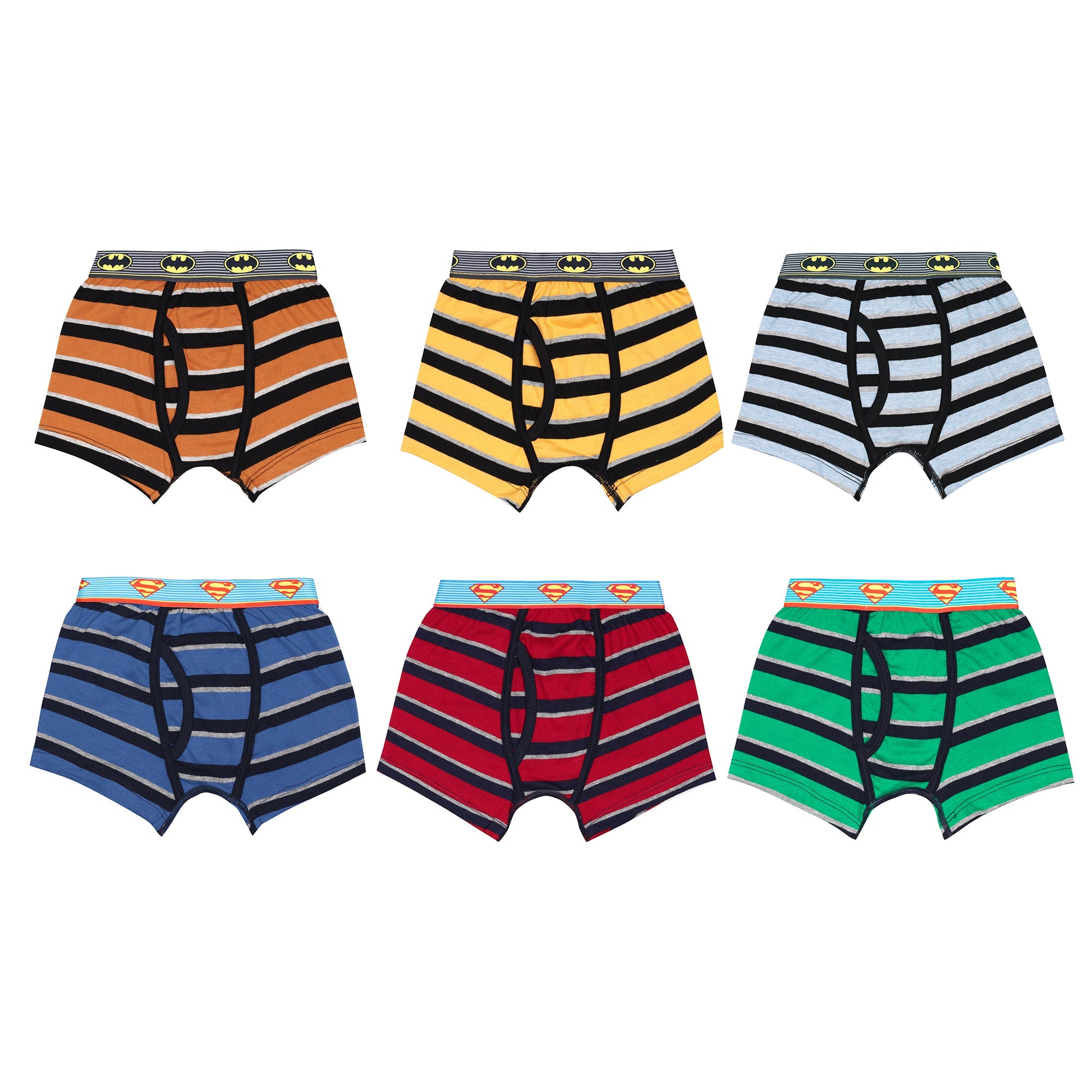 Redrose Boys Innerwear Superhero Striped Boxer Shorts – Pack of 6 | Batman & Superman Waistband Edition | JR-96