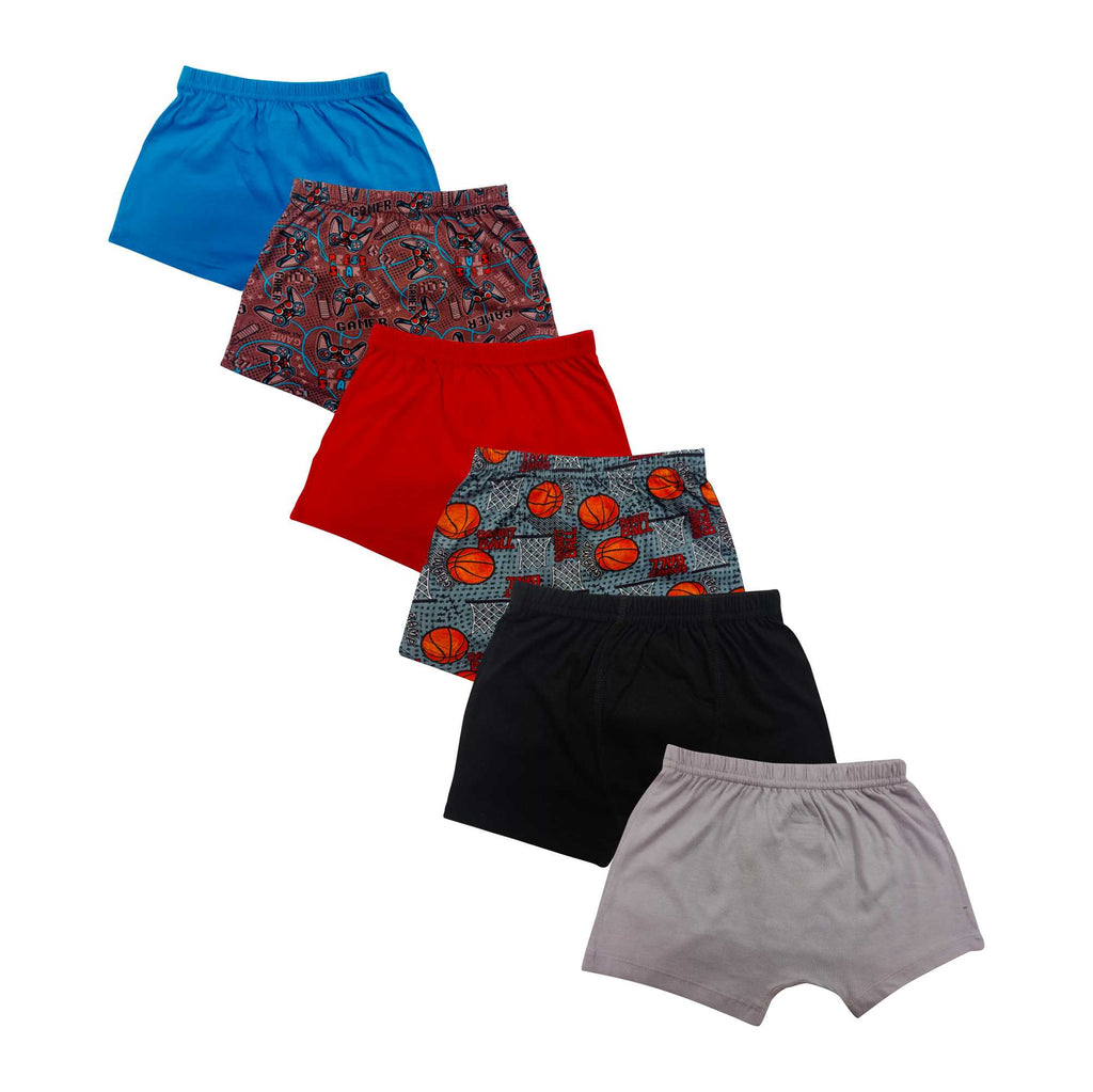 RedRose Boys Cotton Boxer Shorts – Fun Printed & Solid Innerwear (Pack of 6) | JR-504