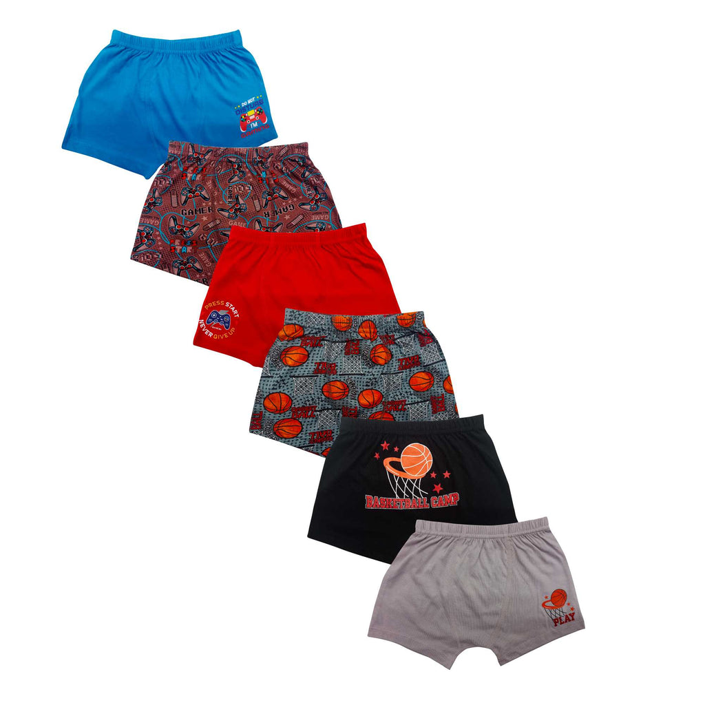 RedRose Boys Cotton Boxer Shorts – Fun Printed & Solid Innerwear (Pack of 6) | JR-504