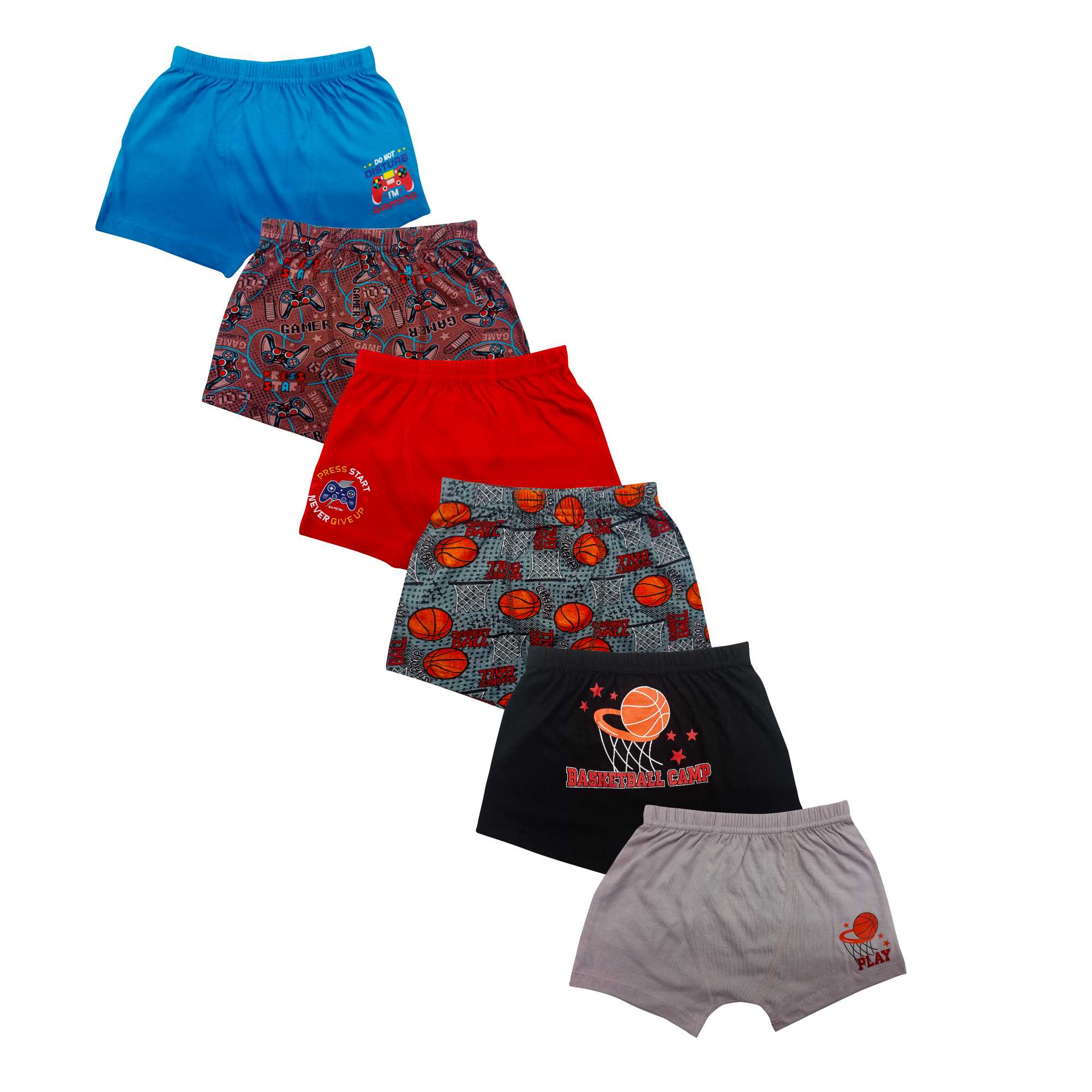 RedRose Boys Cotton Boxer Shorts – Fun Printed & Solid Innerwear (Pack of 6) | JR-504