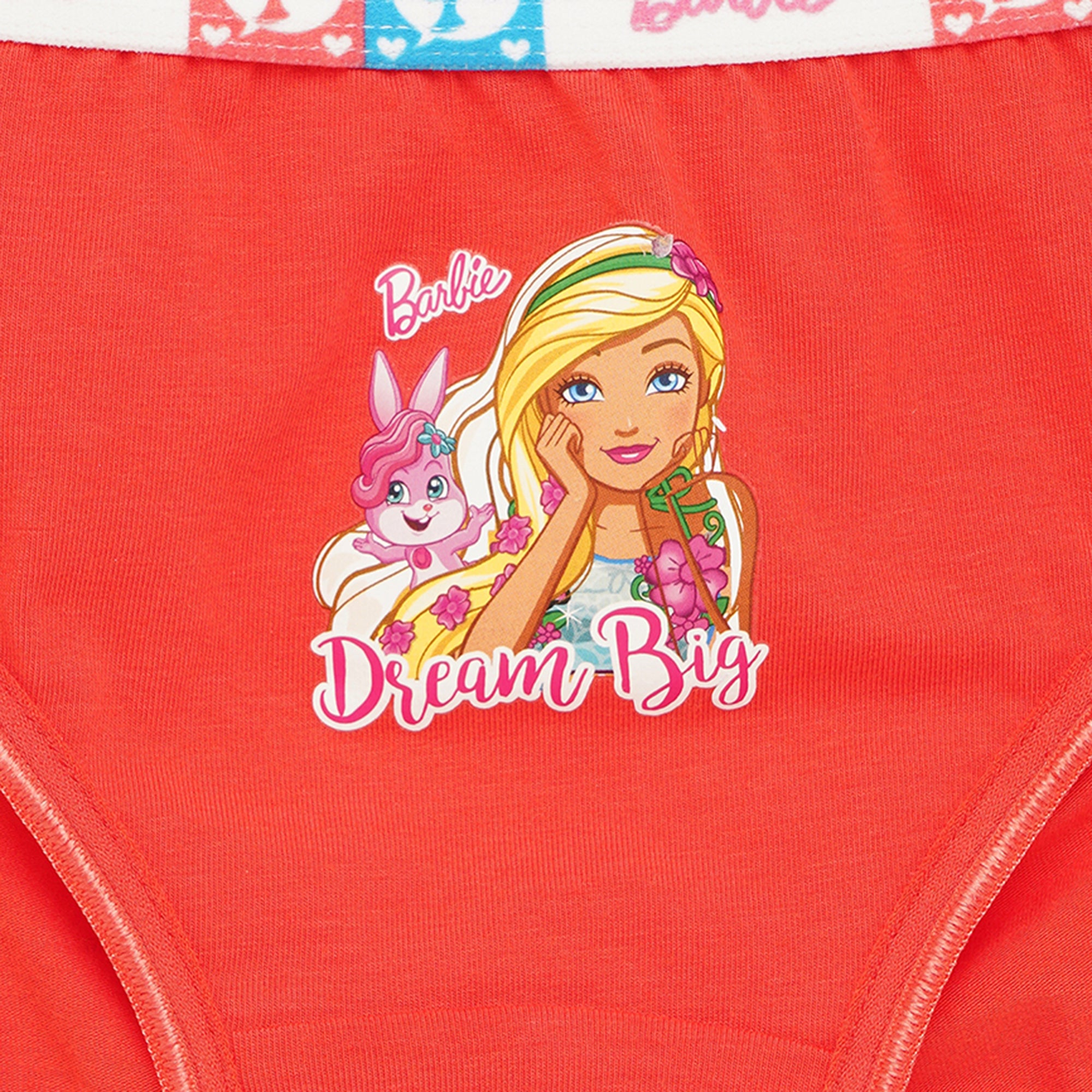 Red Rose Girls' Cotton Elastane Briefs Pack of 6 – Solid Colors with Barbie Waistband & Prints | BABY-108
