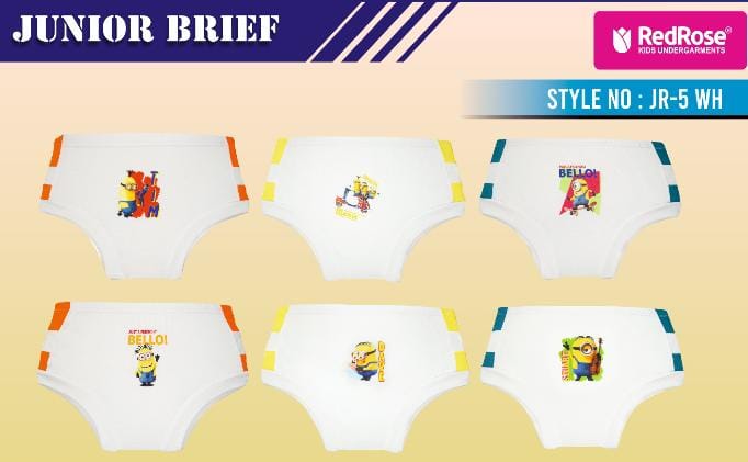 Redrose Boys Cotton Briefs – Pack of 3 | Minions Printed White Innerwear | JR-05WH