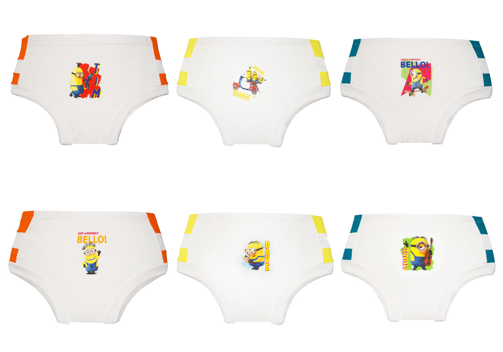 Redrose Boys Cotton Briefs – Pack of 3 | Minions Printed White Innerwear | JR-05WH