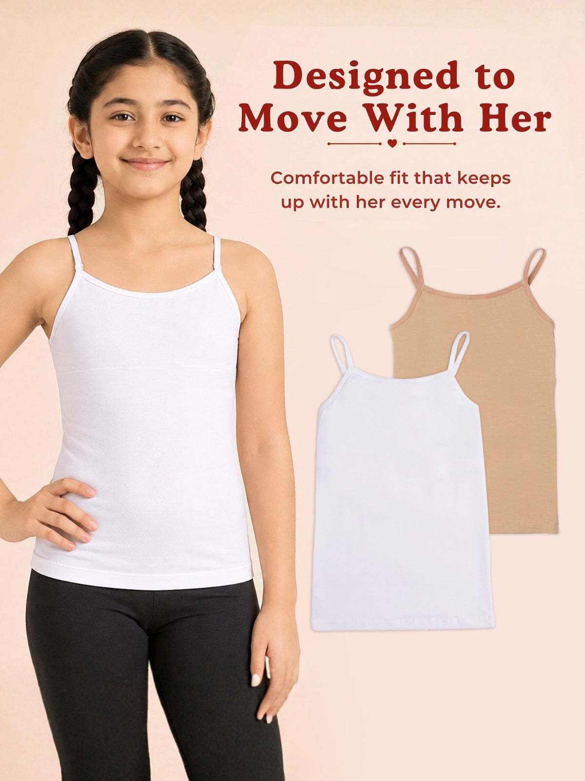 Redrose Girls Cotton Slips – Pack of 2 | BS-2013 (SK/WH)