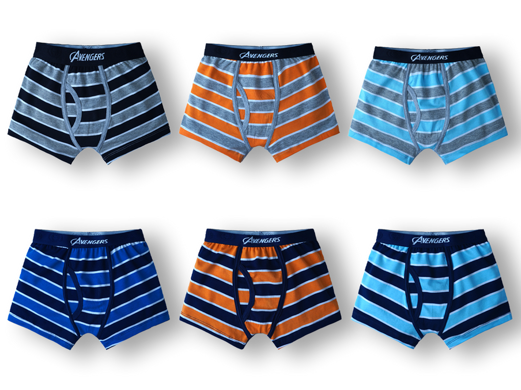 JR 548 Red Rose Boys Avengers Boxer Briefs Cotton Innerwear with Outer Elastic Waistband | Soft & Breathable | Multicolor Striped Design | Pack of 6