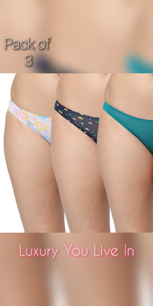 Red Rose Seamless Bonded 02 Women's Medium Coverage Polyamide Elastane Stretch Mid Waist Bikini Set with Waistband  (Pack of 3  Multicolor)