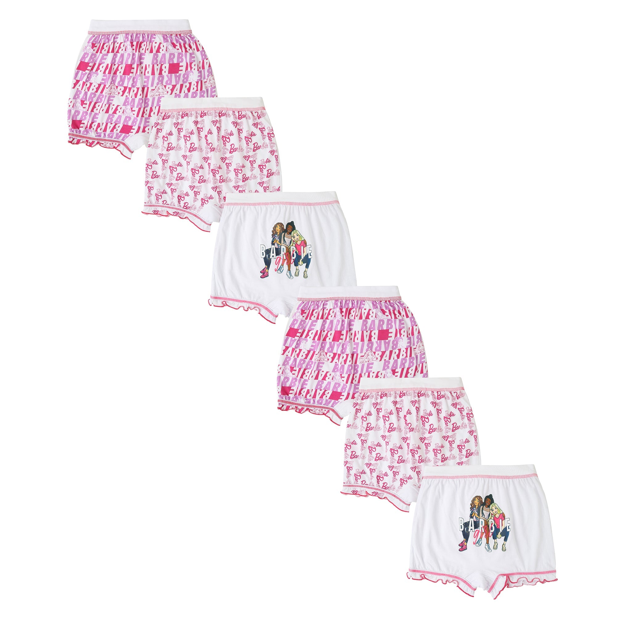 Redrose Girls' Barbie Print Bloomers – Pack of 6 (White & Pink Combo) | BLM-217