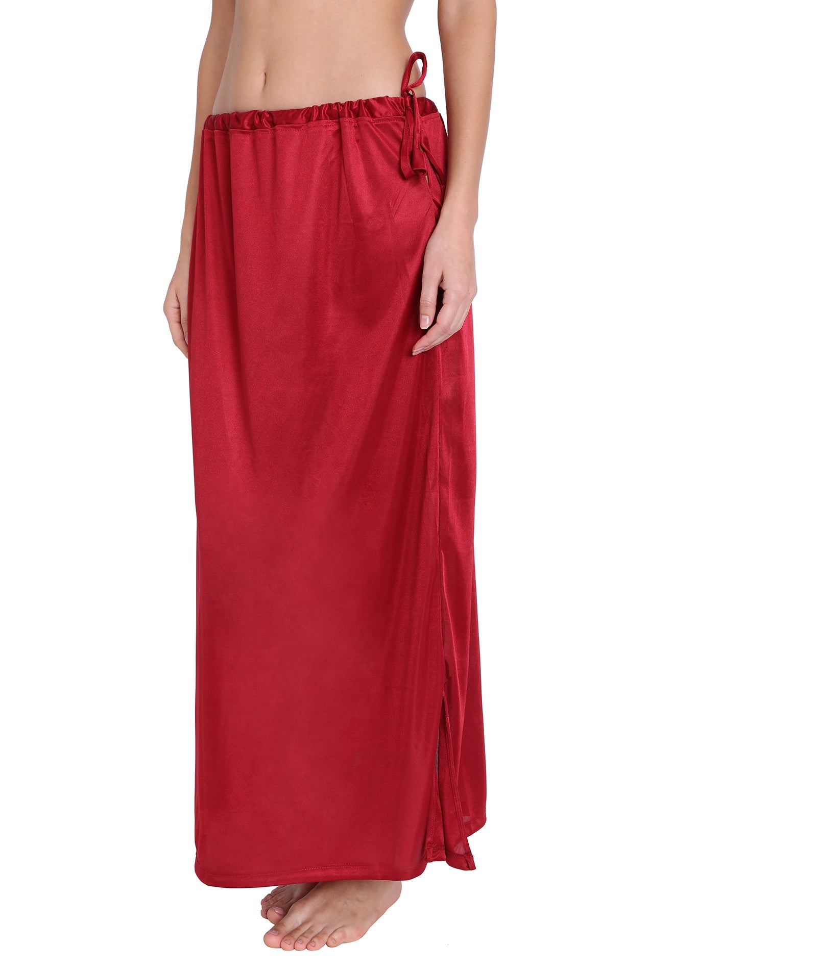 Red Rose Solid Satin Readymade Petticoat Stretchable Body Shaper Underskirt Indian Lining Shapers for Women's Sarees