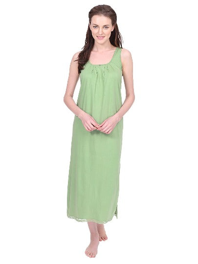 Red Rose Solid Cotton Full Length Camisole for Women | Nighty
