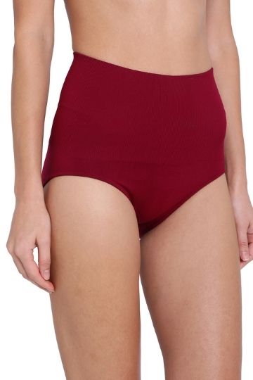 Red Rose Tummy Corese Women's Solid Mid Waist Hipster Panty with Contr
